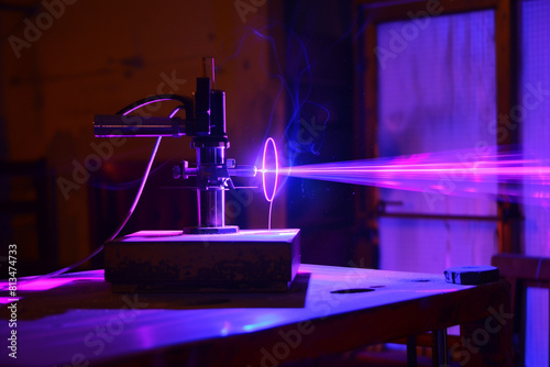 Student Engaged in Laser Light Physics Experiment at Science Fair © artefacti