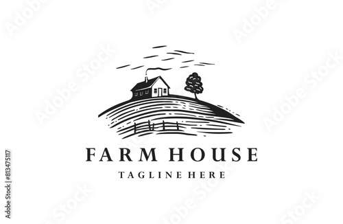 Farm house logo style icon design template flat vector