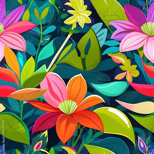 Seamless floral pattern depicting a hidden garden.