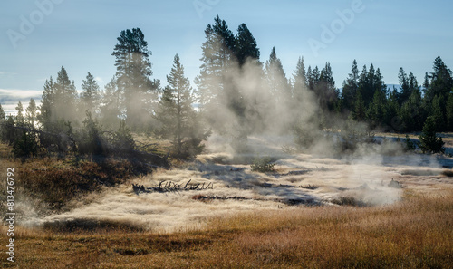 Hydrothermal Features in the Morning at Yellowstone National Park