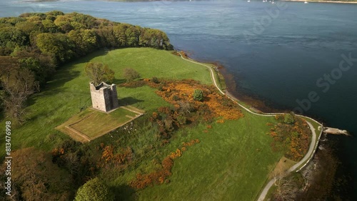 Aerial shot of Strangford Lough in County Down, Northern Ireland.

The camera passes forwards, over Audley's Castle.

Produced in 4K, 60 frames per second and in Rec709 color space. photo