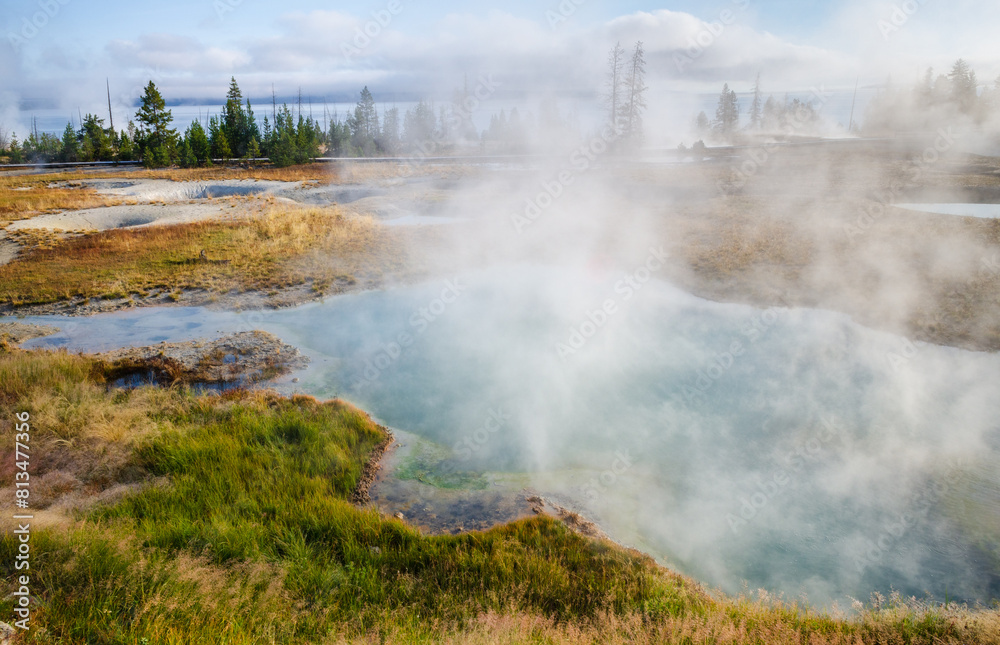 Upper Geyser Basin and Morning Glory Pool at Yellowstone National Park