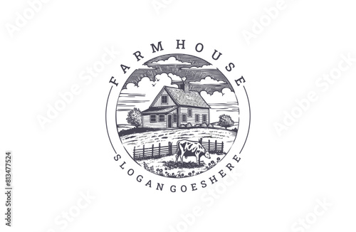 Farm house logo style icon design template flat vector