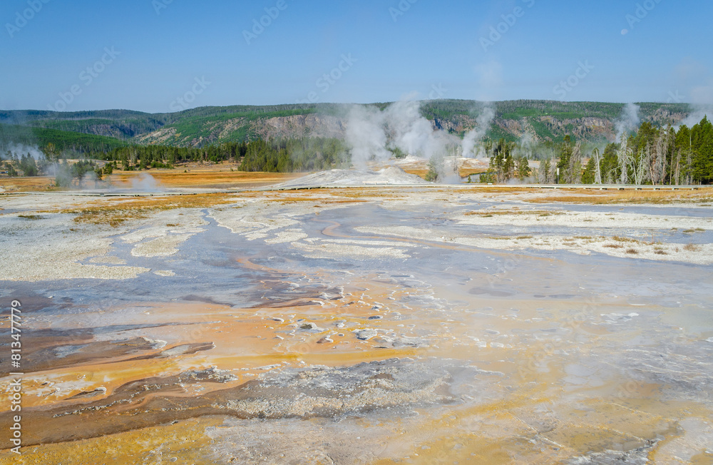 Upper Geyser Basin and Morning Glory Pool at Yellowstone National Park Upper Geyser Basin and Morning Glory Pool at Yellowstone National Park