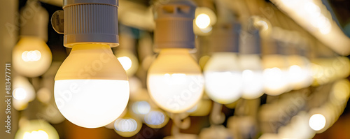 Industrial Display of Energy-Saving LED Light Bulbs in a Warehouse Setting