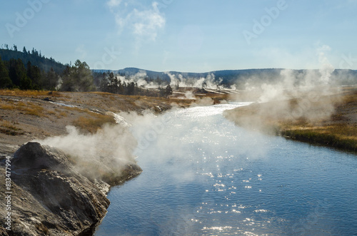 Upper Geyser Basin and Morning Glory Pool at Yellowstone National Park