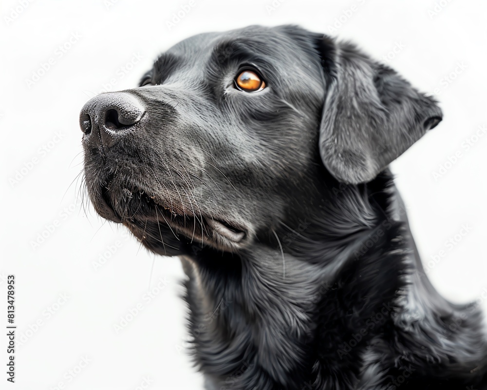 Portrait of a mature Labrador Retriever with a wise expression, its detailed whiskers highlighted against a bright white background Portrait of a mature Labrador Retriever with a wise expression, its detailed whiskers highlighted against a bright white background