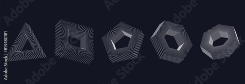 Collection of dotted 3D shapes. Abstract 3d wireframe. Geometry vector illustration