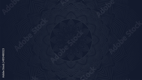 Round mandala on dreamy peach fuzz gradient background. Translucent mesh pattern in the form of a mandala. Mandala with floral patterns. Gradient background with round mandala. 