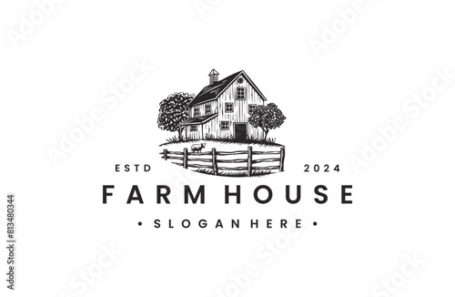 Farm house logo style icon design template flat vector
