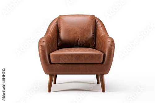 Leather armchair in brown color on white background. Luxurious expensive upholstered furniture.
