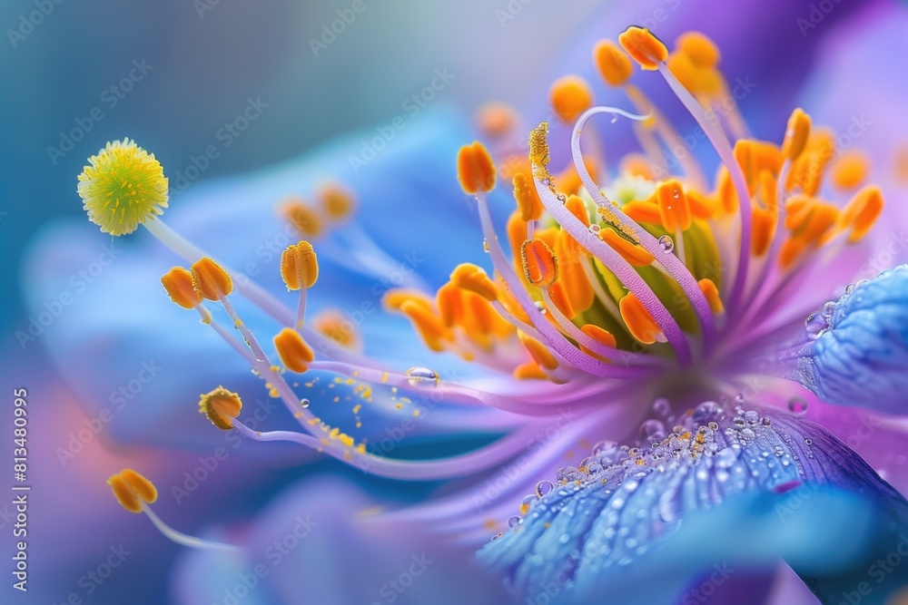 One single tender blue yellow and purple flower macro floral background photo for women's day or mother's day One single tender blue yellow and purple flower macro floral background photo for women's day or mother's day