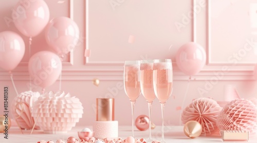 Pastel Pink Party: a lively and festive scene for the 2025 New Year celebration, featuring soft pink or pastel hues. 