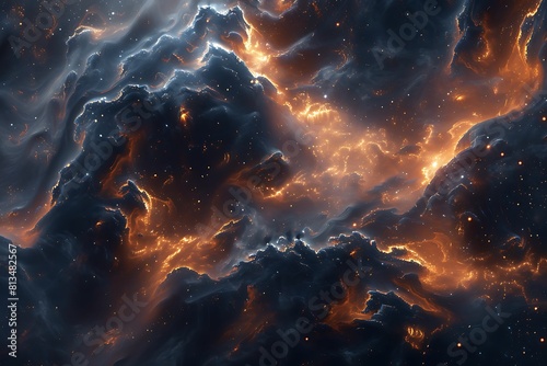 Ethereal Nebula Molten Metal Rendering with Glowing Embers and Wispy Smoke Textures