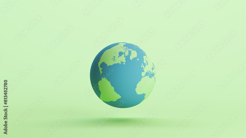 Green blue globe earth Atlantic ocean continents oceans geography mint background 3d illustration render digital rendering Green blue globe earth Atlantic ocean continents oceans geography mint background 3d illustration render digital rendering