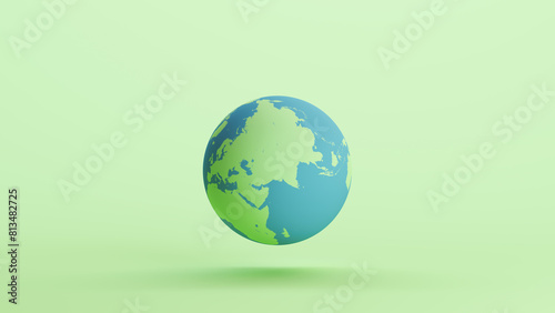 Green blue globe earth Asia oceans geography mint background 3d illustration render digital rendering
