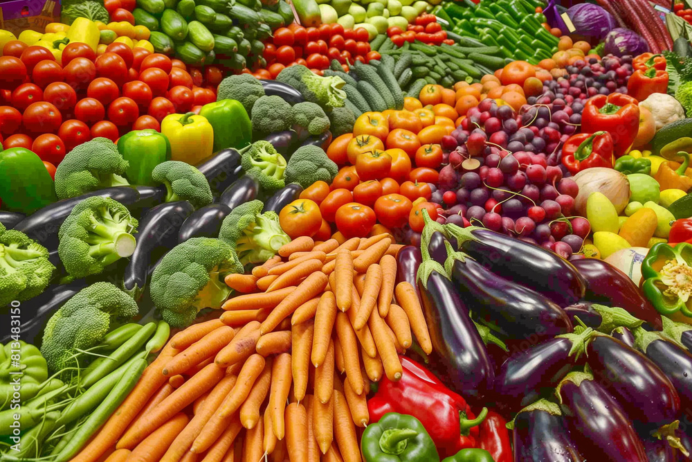 Colorful Display of Various Fresh Vegetables Promoting a Healthy Plant-Based Diet
