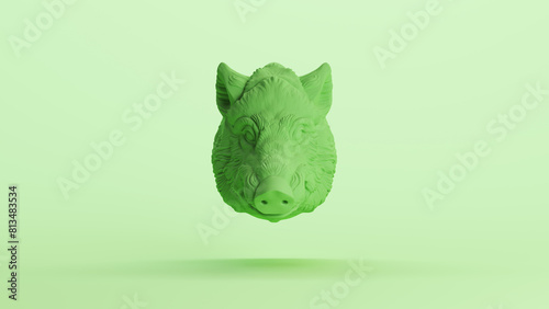 Green hog pig boar head piggy animal soft tones mint background 3d illustration render digital rendering photo