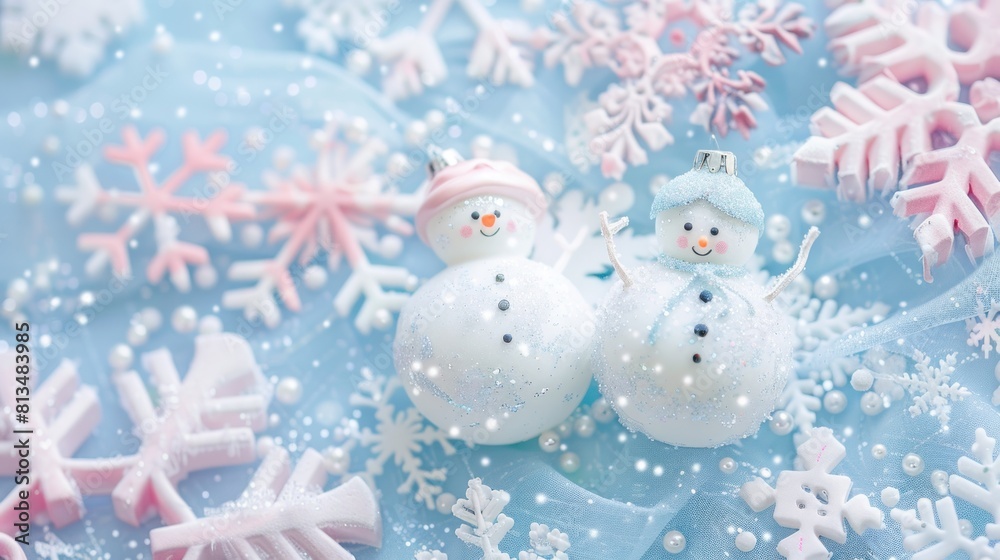 Pastel Winter Wonderland:  a whimsical winter wonderland background with soft pastel hues, showcasing sparkling snowflakes, friendly snowmen, and a touch of holiday magic
