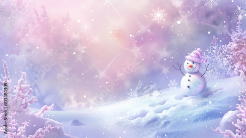 Pastel Winter Wonderland: a whimsical winter wonderland background with soft pastel hues, showcasing sparkling snowflakes, friendly snowmen, and a touch of holiday magic