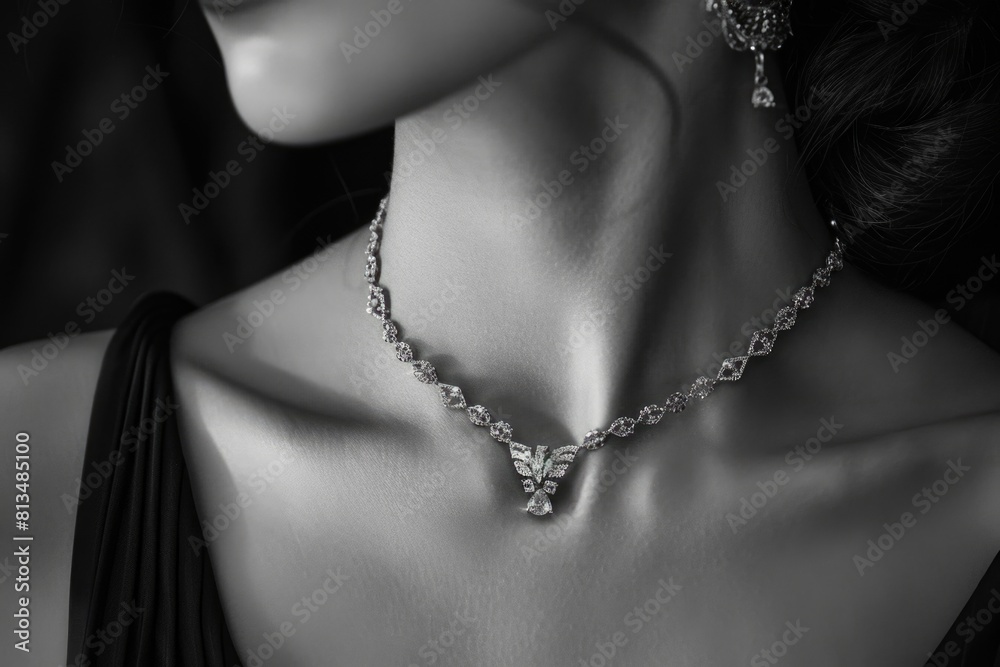 Elegant Woman Showcasing Luxurious Diamond Necklace and Earrings