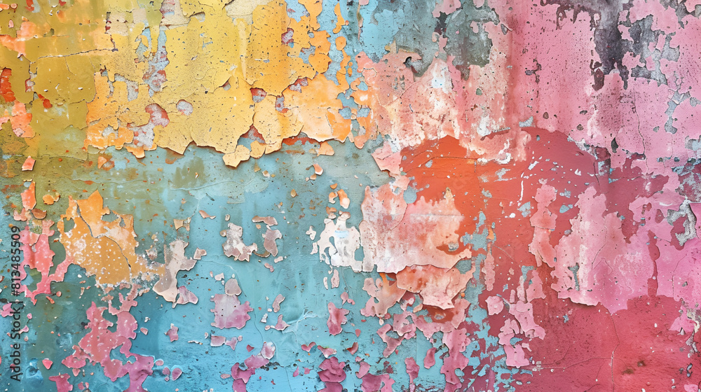 Multicolored grunge paint wall background or texture, Image of moving background with multicoloured waves colour,  old multicolored abstract vintage background paper with distressed grunge texture 
