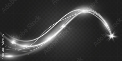 Light white wave shine effect,vector glow line sparkle shine. Silver wavy effects.	

