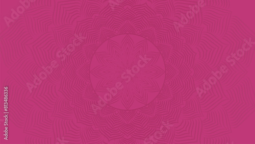 Round mandala on dreamy peach fuzz gradient background. Translucent mesh pattern in the form of a mandala. Mandala with floral patterns. Gradient background with round mandala. 