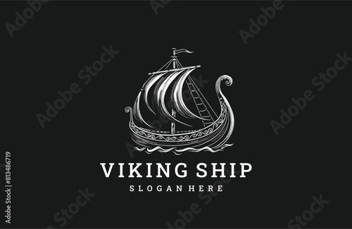 Viking ship logo style icon design template flat vector