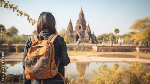 Young asian female traveler with backpack traveling ayutthaya province, thailand © MOUISITON