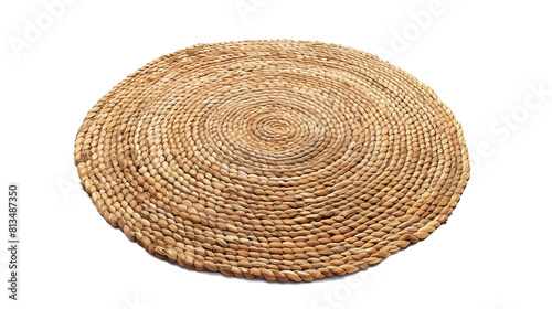 Round floor woven fabric carpet isolated on transparent background, PNG