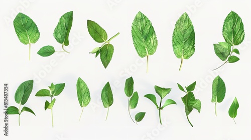 Set of Fresh Mint Leaves Cut Out in 8K Resolution  Realistic  