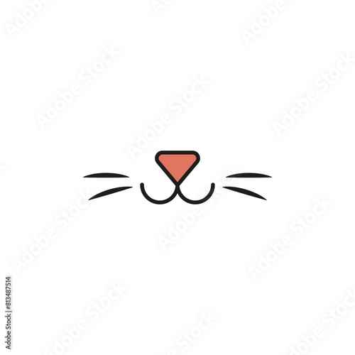 Smiling cat face. Only a cat nose, mouth and a long mustache. Isolated vector illustration on white background.