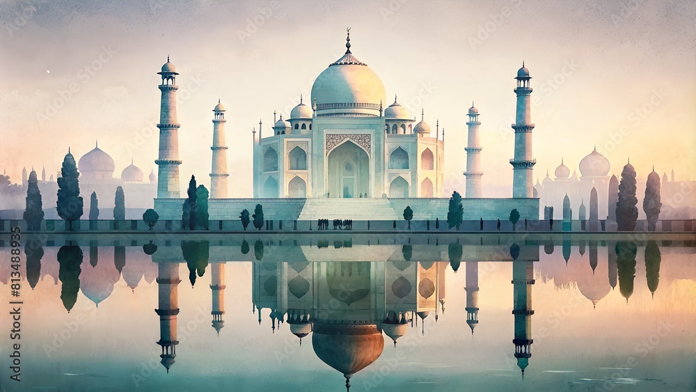 Obraz premium Taj Mahal Collage Illustration: Contemporary Double Exposure Minimalist Artwork