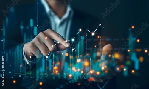 Business development to success and growth of banking and financial on global network. Financial graph. Stock market chart. Businessman pointing arrow