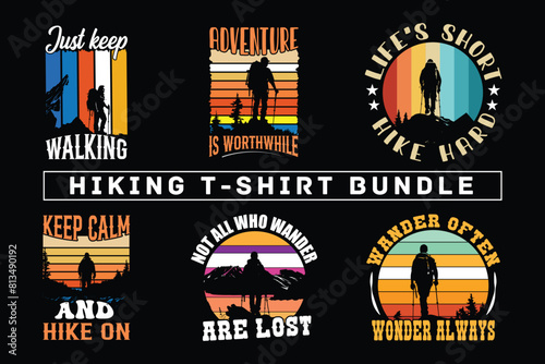 Hiking t shirt design for print on demand, adventure mountain outdoor hiking custom t-shirt design bundle, Adventure is Calling Hiking
