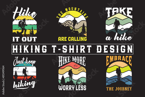 Hiking t shirt design for print on demand, adventure mountain outdoor hiking custom t-shirt design bundle, Adventure is Calling Hiking