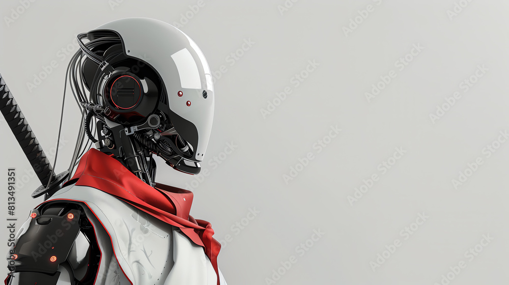 cyber samurai dojo flat design side view robotic sensei theme 3D render Monochromatic Color Scheme cyber samurai dojo flat design side view robotic sensei theme 3D render Monochromatic Color Scheme