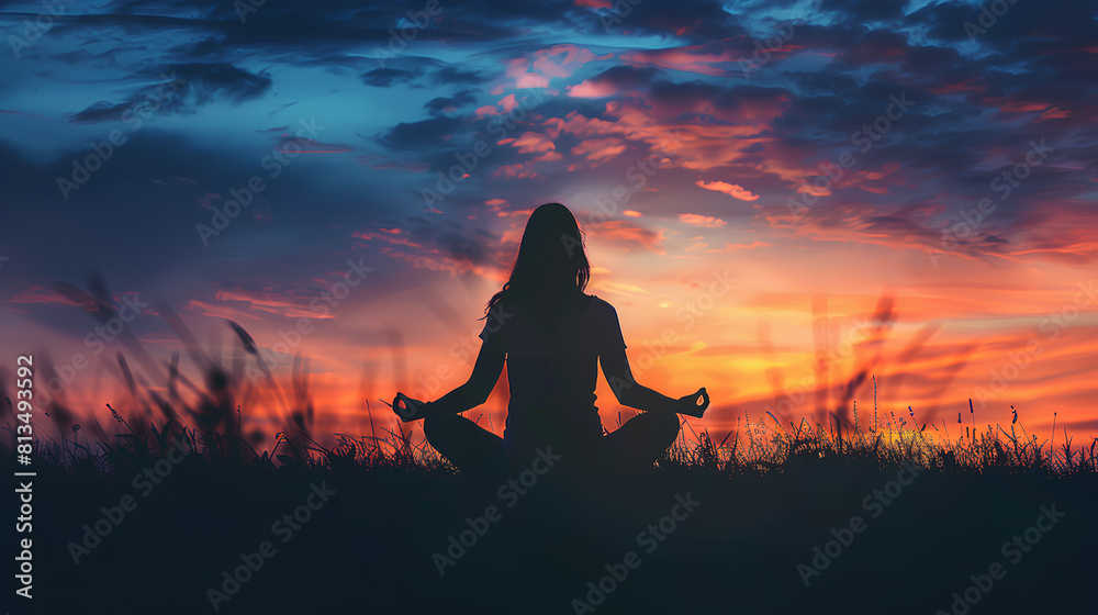 silhouette of a person meditating at sunset