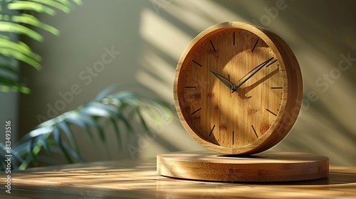 Photo of a wooden clock on a wooden table photo
