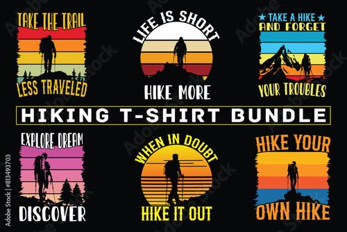 Hiking t shirt design for print on demand, adventure mountain outdoor hiking custom t-shirt design bundle, Adventure is Calling Hiking