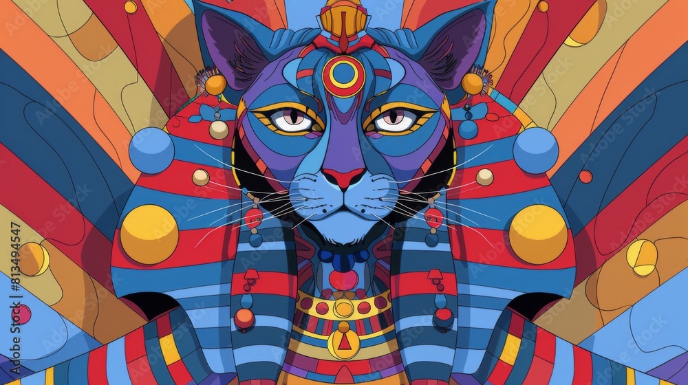 Colorful illustration of Sekhmet, the Egyptian goddess with a lioness ...