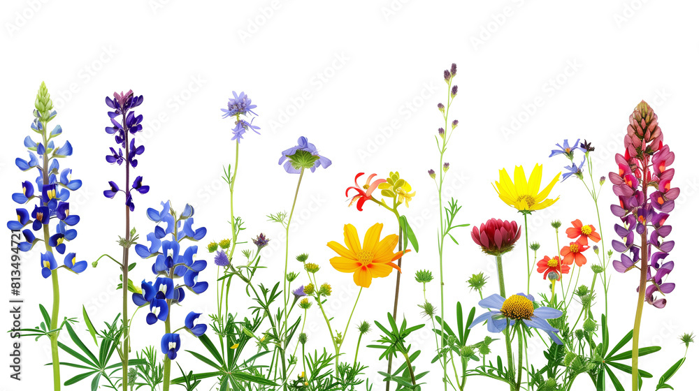Set of native wildflowers including bluebonnet, Indian paintbrush, and black-eyed Susan