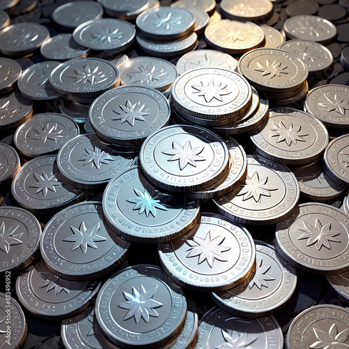 pile of silvercoins on white photo