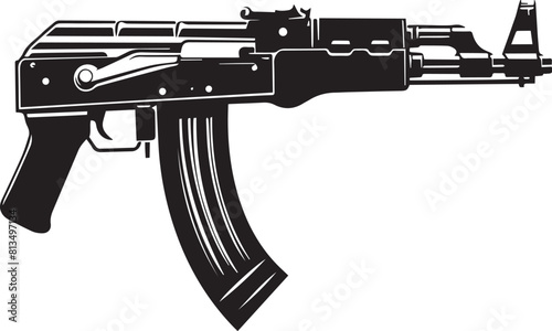 Gun icon or sign isolated on white background. Kalashnikov or AK47 black silhouette. Vector illustration.
