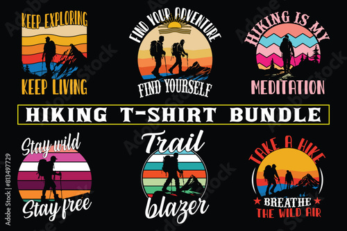 Hiking t shirt design for print on demand, adventure mountain outdoor hiking custom t-shirt design bundle, Adventure is Calling Hiking