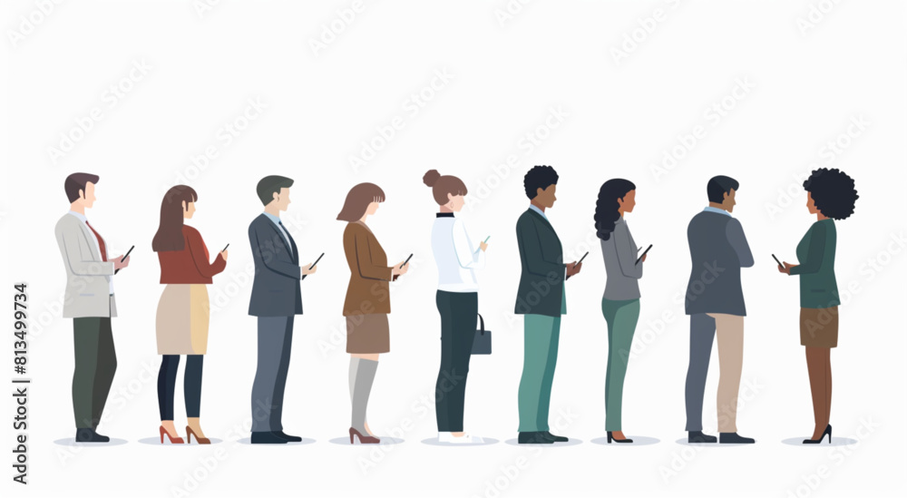 Set of business people standing and pointing to the side in different poses, flat design illustration on white background vector.