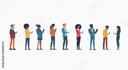 Set of business people standing and pointing to the side in different poses, flat design illustration on white background vector.