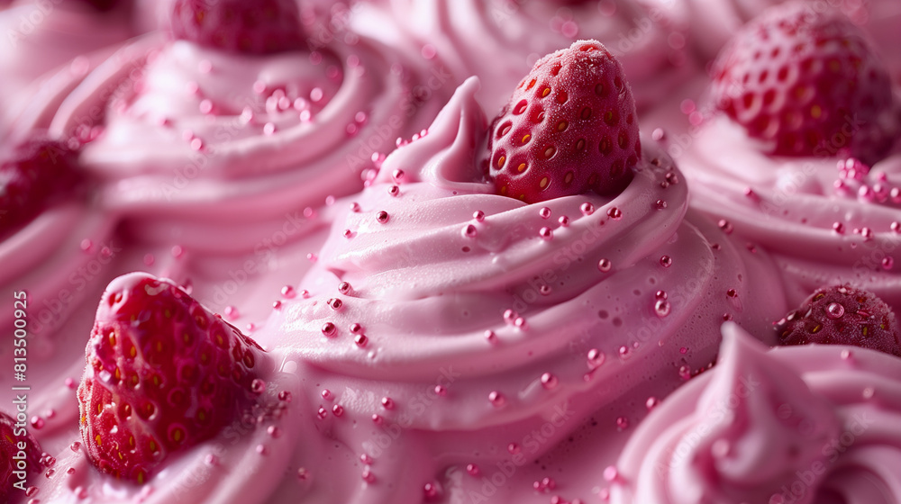 Close-up of a delicious strawberry ice cream with texture and waves. Close-up of a delicious strawberry ice cream with texture and waves.