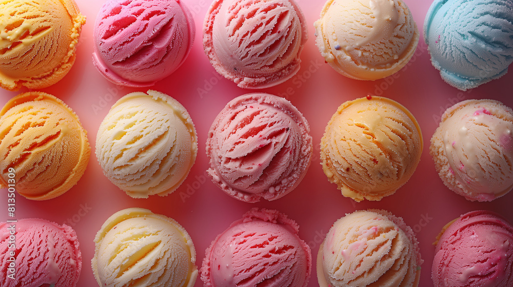 Ice cream scoop balls on differnt colour background. Banner or Wallpaper. Ice cream scoop balls on differnt colour background. Banner or Wallpaper.